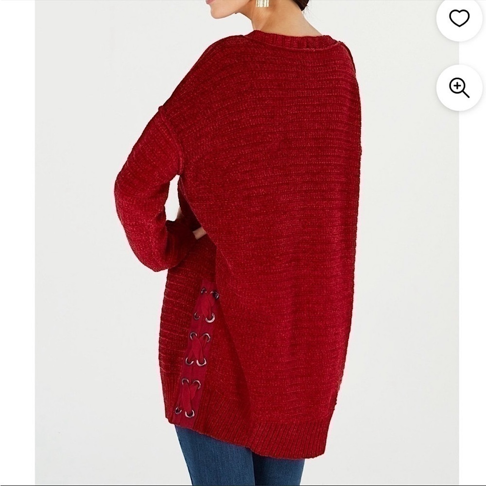 Style&co Red V-Neck Lace Up Sweater, L - Picture 3 of 10